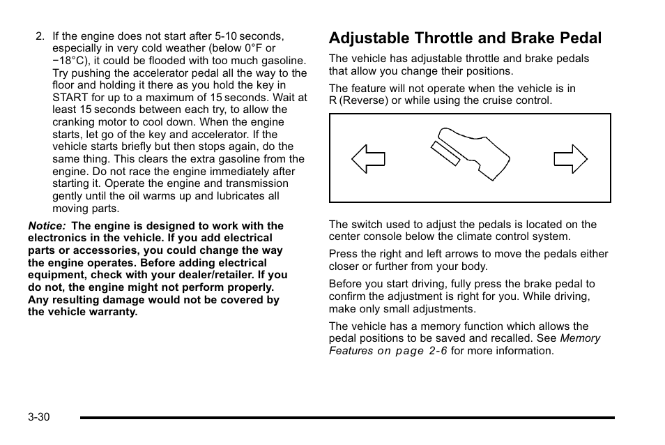 Adjustable throttle and brake pedal, Adjustable throttle and, Adjustable throttle and brake pedal -30 | Cadillac 2010 Escalade User Manual | Page 154 / 614