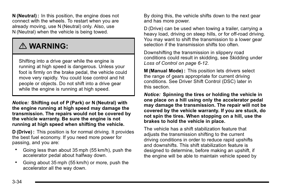 Warning | Cadillac 2010 Escalade User Manual | Page 158 / 614