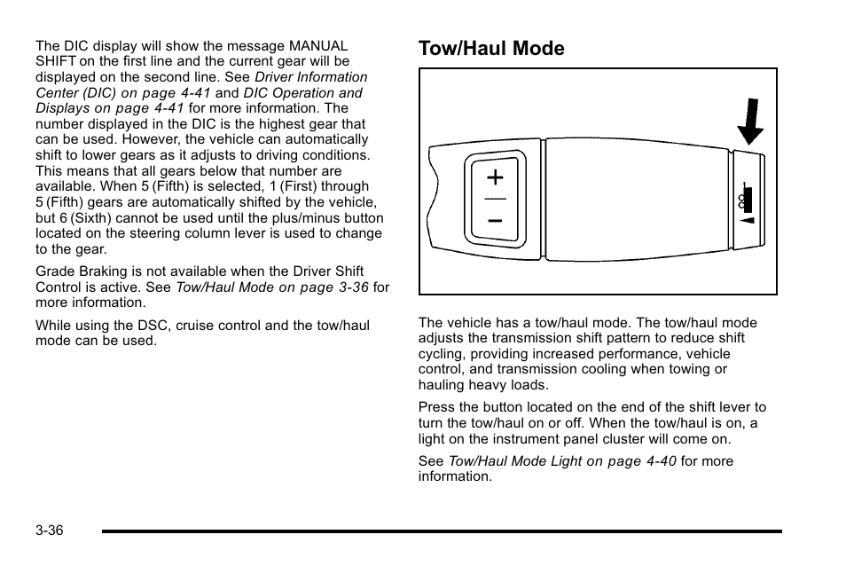 Tow/haul mode, Tow/haul mode -36 | Cadillac 2010 Escalade User Manual | Page 160 / 614