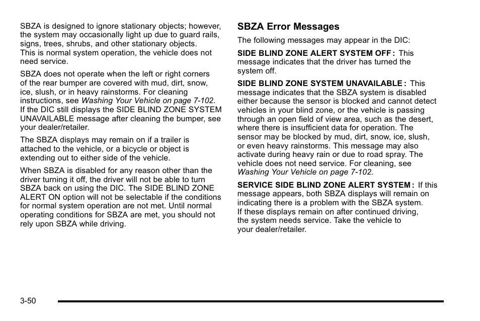 Sbza error messages | Cadillac 2010 Escalade User Manual | Page 174 / 614