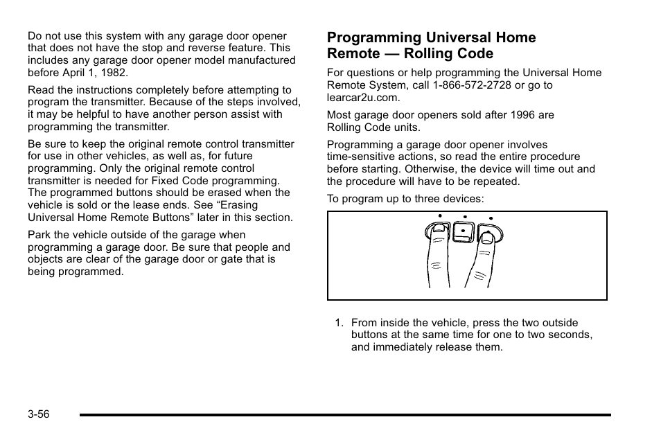 Programming universal home remote — rolling code | Cadillac 2010 Escalade User Manual | Page 180 / 614