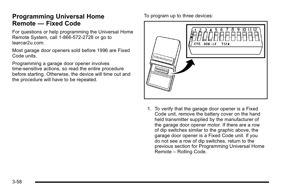 Programming universal home remote — fixed code | Cadillac 2010 Escalade User Manual | Page 182 / 614