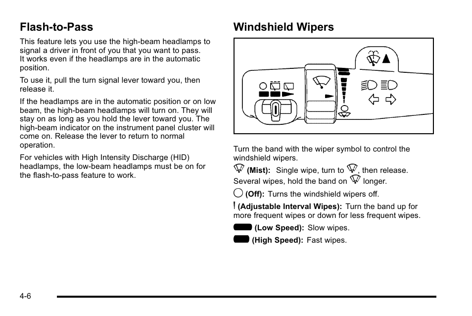 Flash-to-pass, Windshield wipers, Flash-to-pass -6 windshield wipers -6 | Cadillac 2010 Escalade User Manual | Page 198 / 614