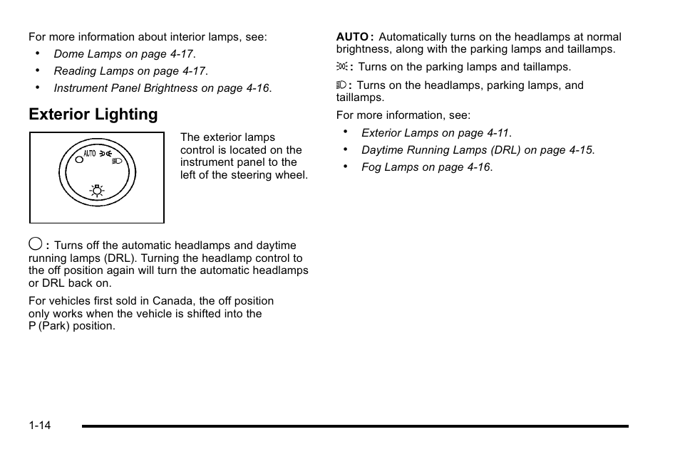 Exterior lighting, Exterior lighting -14 | Cadillac 2010 Escalade User Manual | Page 20 / 614