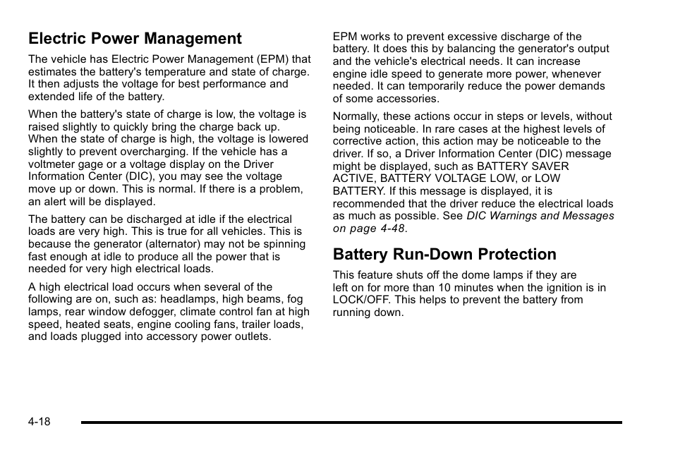 Electric power management, Battery run-down protection | Cadillac 2010 Escalade User Manual | Page 210 / 614