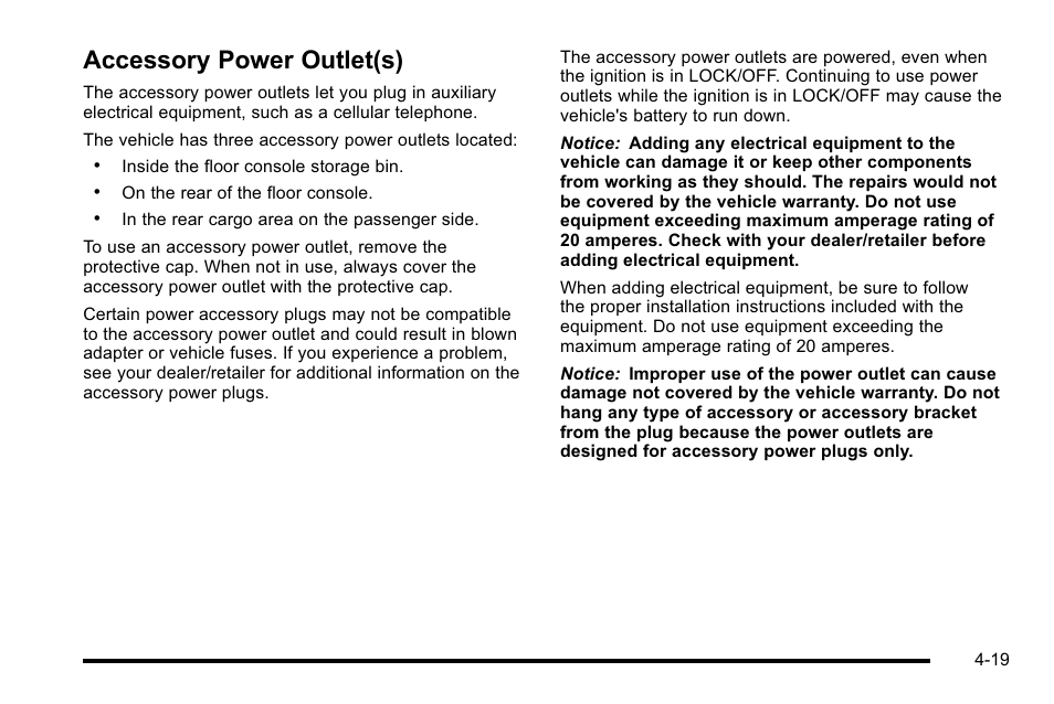 Accessory power outlet(s), Accessory power outlet(s) -19 | Cadillac 2010 Escalade User Manual | Page 211 / 614