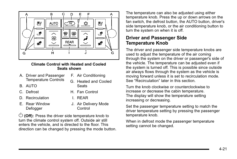 Driver and passenger side temperature knob | Cadillac 2010 Escalade User Manual | Page 213 / 614