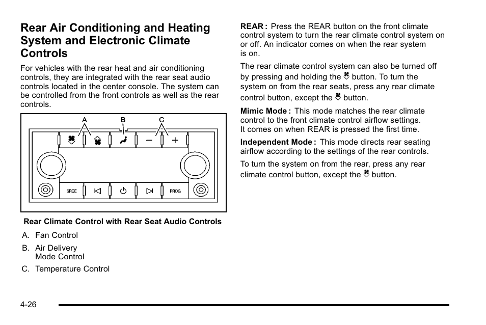 Rear air conditioning and heating system and, Electronic climate controls -26 | Cadillac 2010 Escalade User Manual | Page 218 / 614