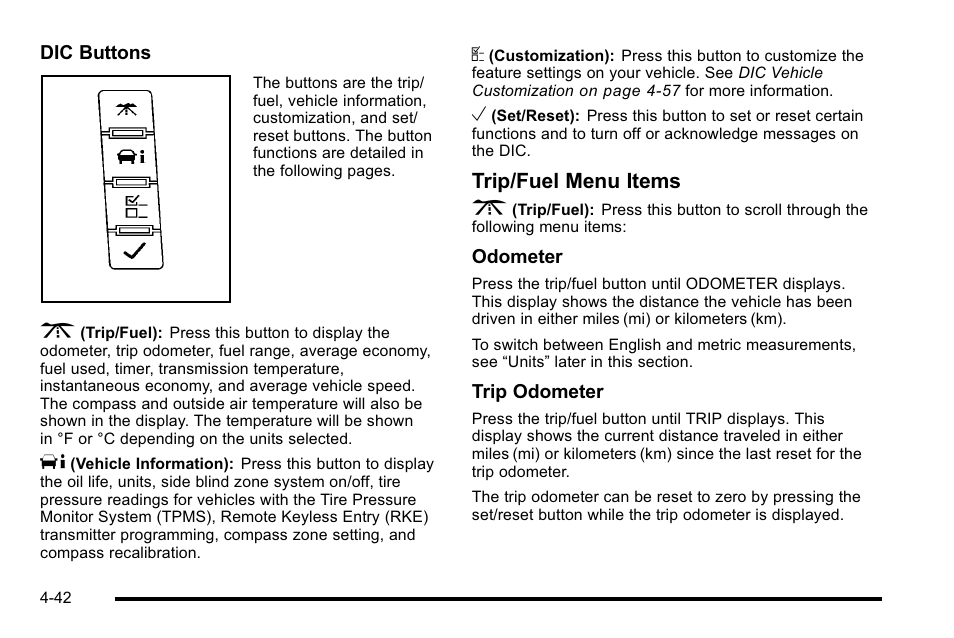 Trip/fuel menu items 3 | Cadillac 2010 Escalade User Manual | Page 234 / 614