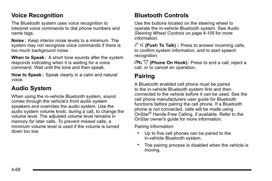 Voice recognition, Audio system, Bluetooth controls | Pairing | Cadillac 2010 Escalade User Manual | Page 260 / 614