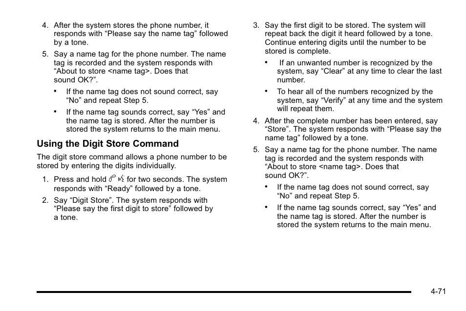 Using the digit store command | Cadillac 2010 Escalade User Manual | Page 263 / 614