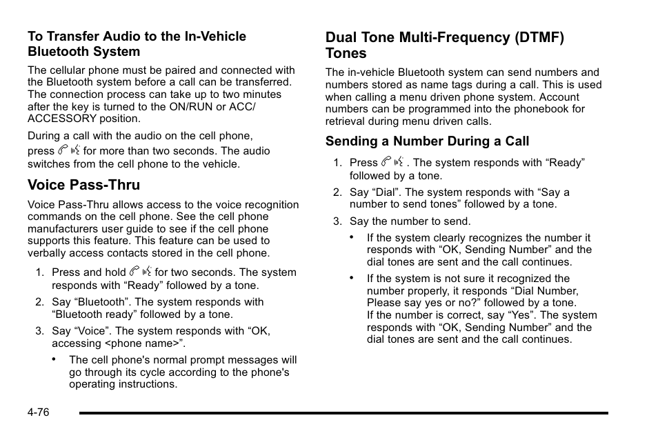 Voice pass-thru, Dual tone multi-frequency (dtmf) tones | Cadillac 2010 Escalade User Manual | Page 268 / 614