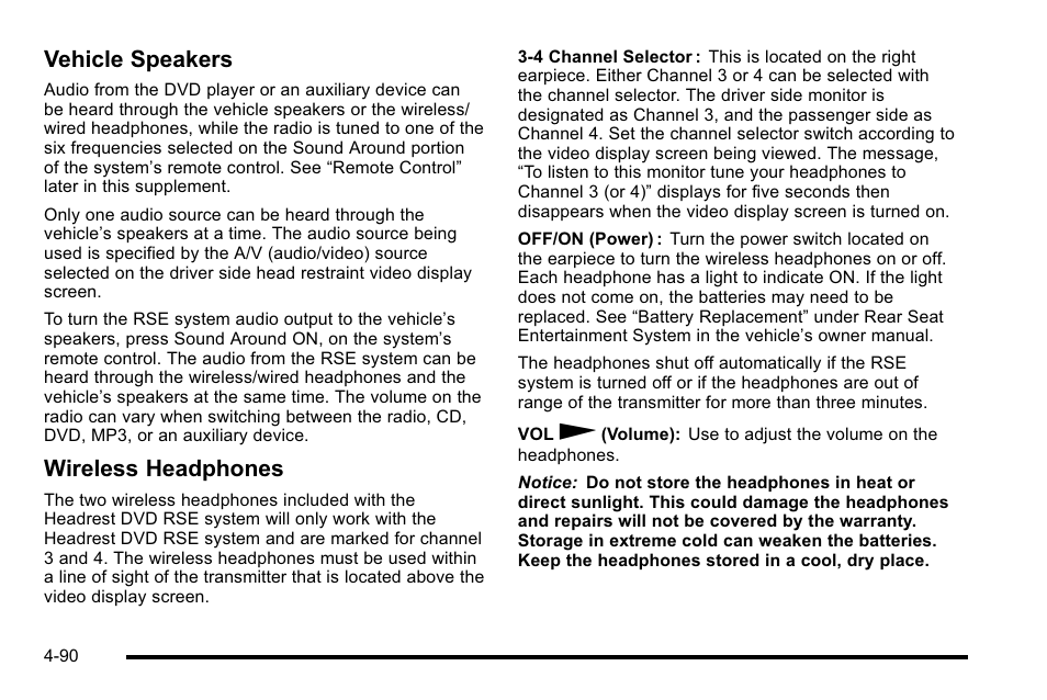 Vehicle speakers, Wireless headphones | Cadillac 2010 Escalade User Manual | Page 282 / 614