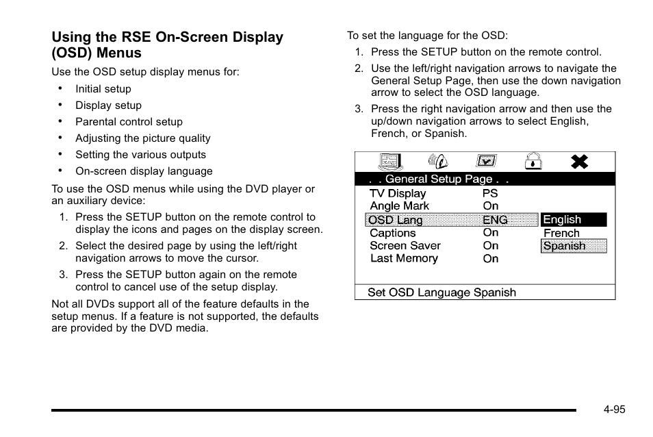 Using the rse on-screen display (osd) menus | Cadillac 2010 Escalade User Manual | Page 287 / 614