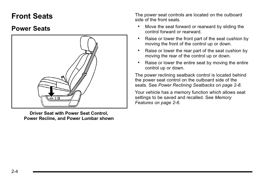 Front seats, Power seats, Front seats -4 | Universal, Power seats -4 | Cadillac 2010 Escalade User Manual | Page 36 / 614