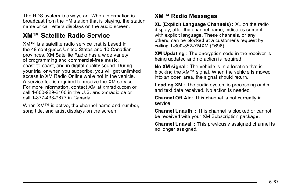 Xm™ satellite radio service | Cadillac 2010 Escalade User Manual | Page 367 / 614