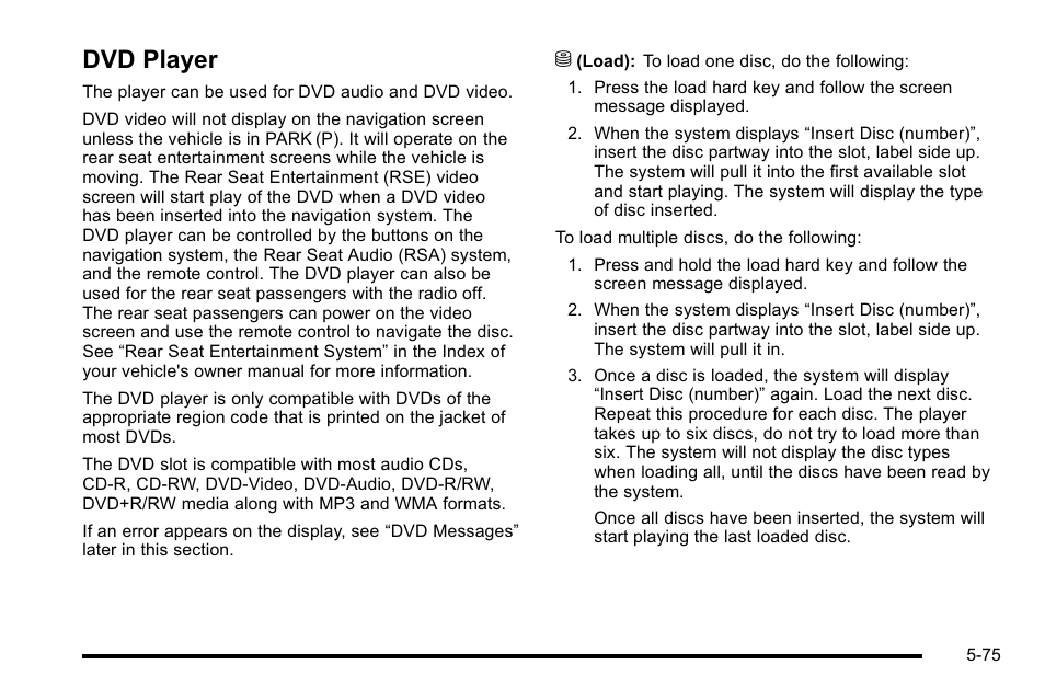 Dvd player, Dvd player -75 | Cadillac 2010 Escalade User Manual | Page 375 / 614