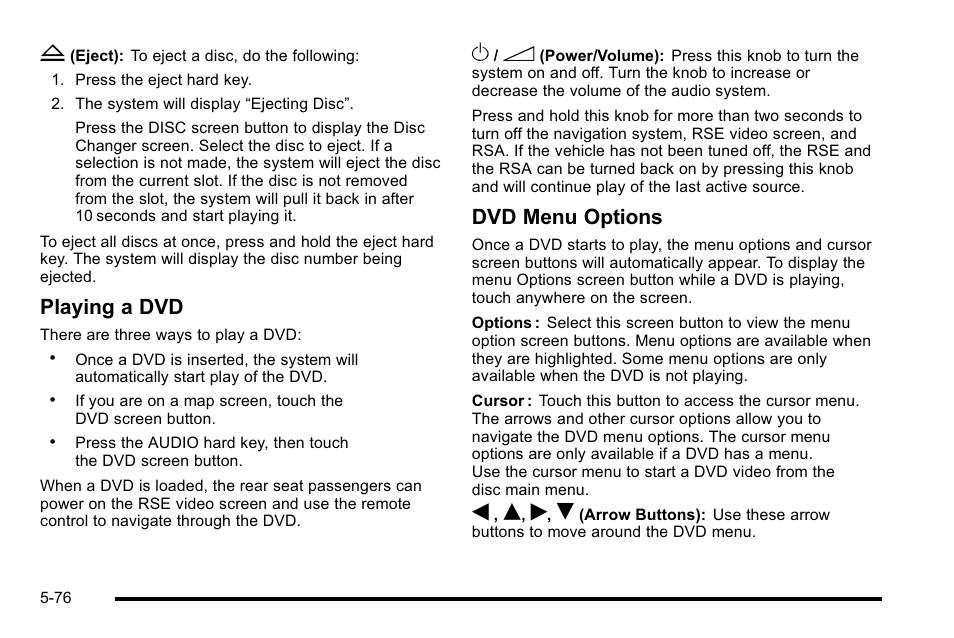 Playing a dvd, Dvd menu options | Cadillac 2010 Escalade User Manual | Page 376 / 614