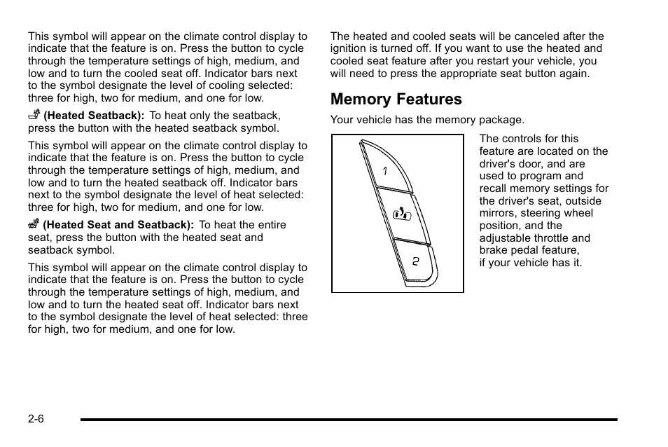 Memory features, Memory features -6 | Cadillac 2010 Escalade User Manual | Page 38 / 614