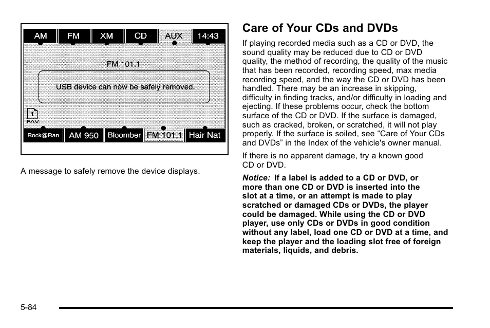 Care of your cds and dvds, Of your cds and dvds -84 | Cadillac 2010 Escalade User Manual | Page 384 / 614