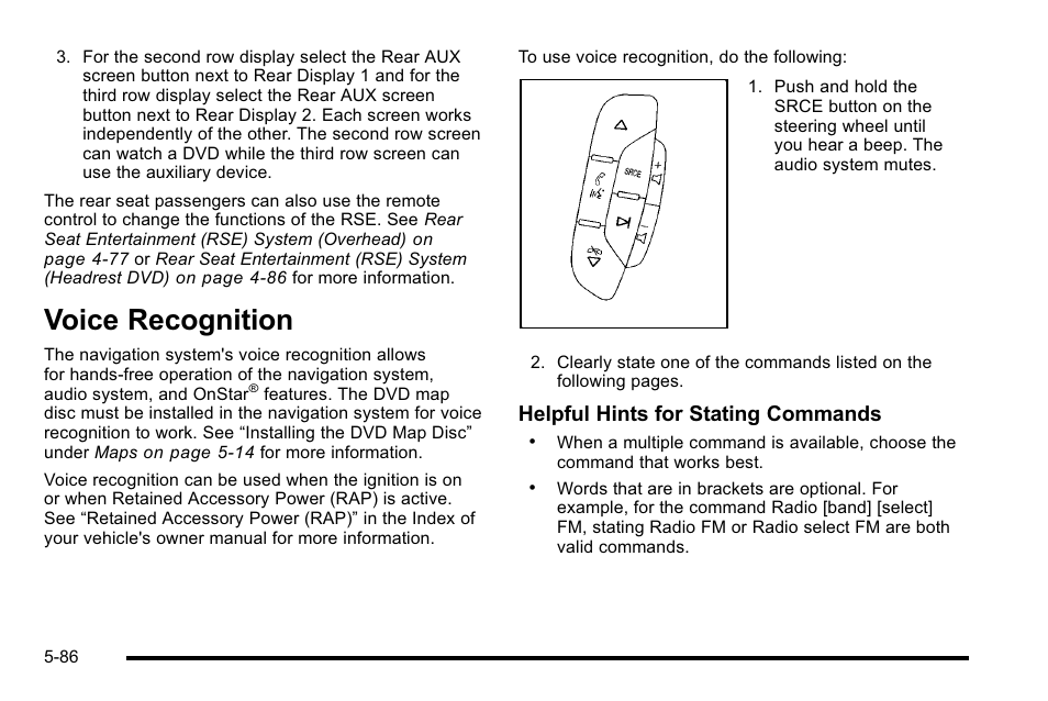 Voice recognition, Voice recognition -86, Appearance | Helpful hints for stating commands | Cadillac 2010 Escalade User Manual | Page 386 / 614