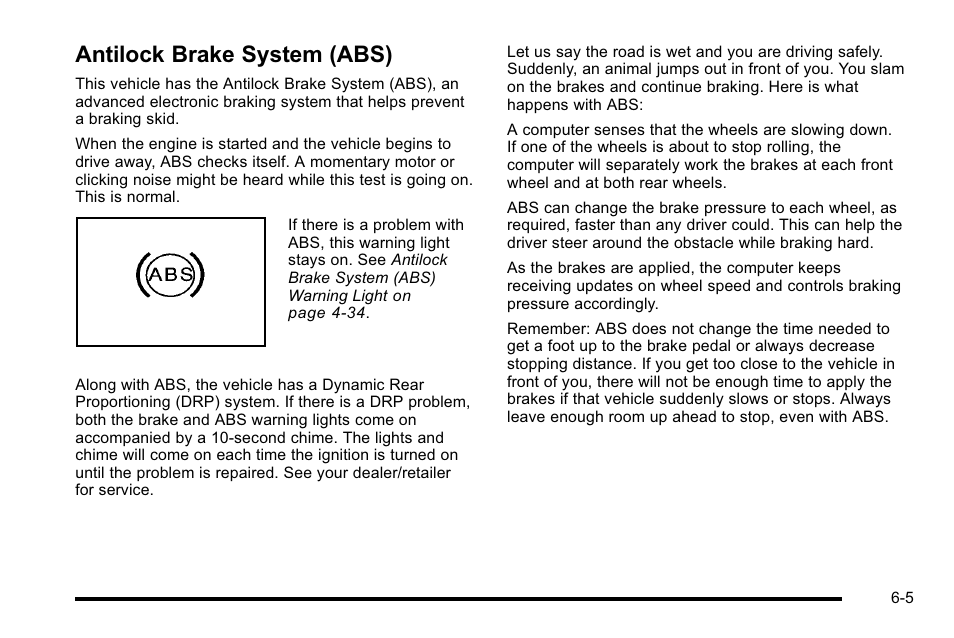 Antilock brake system (abs), Antilock brake system (abs) -5 | Cadillac 2010 Escalade User Manual | Page 395 / 614