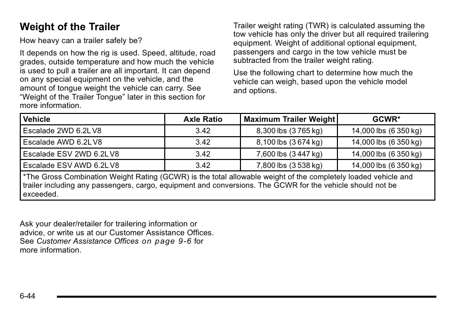 Weight of the trailer | Cadillac 2010 Escalade User Manual | Page 434 / 614