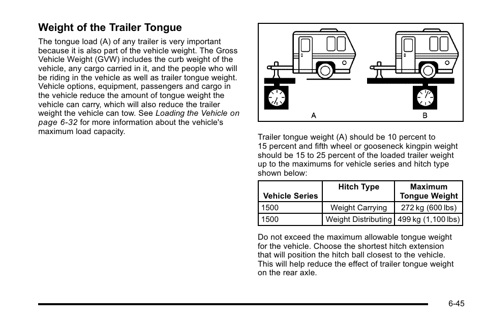 Weight of the trailer tongue | Cadillac 2010 Escalade User Manual | Page 435 / 614