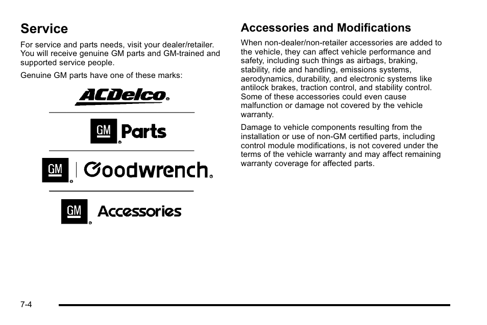 Service, Accessories and modifications, Service -4 | Accessories and modifications -4 | Cadillac 2010 Escalade User Manual | Page 450 / 614