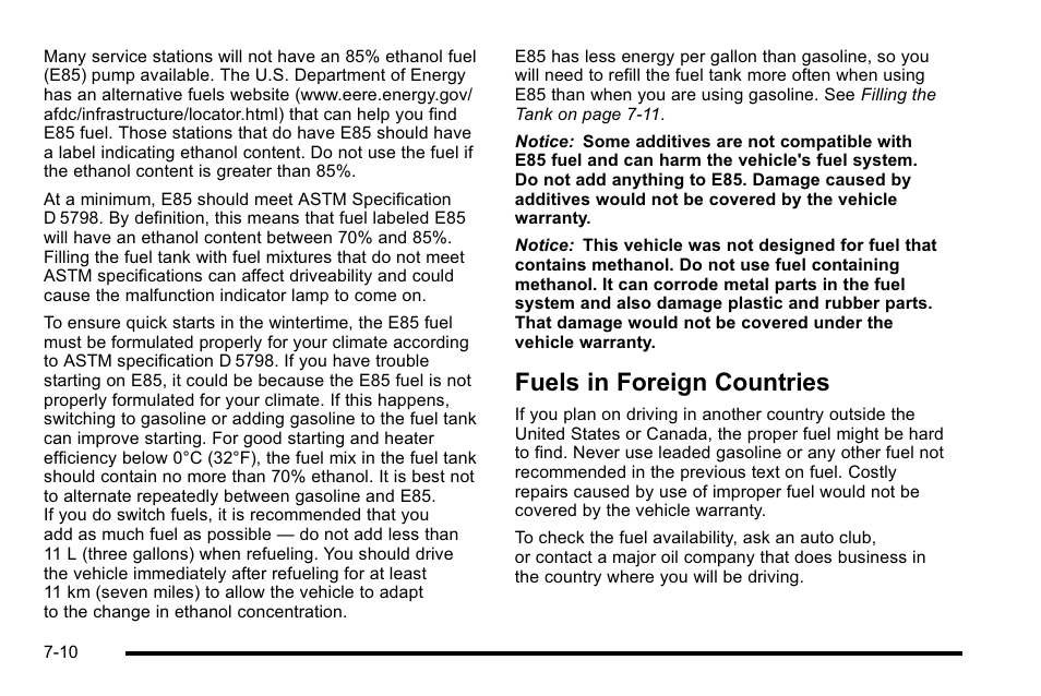 Fuels in foreign countries, Fuels in foreign countries -10 | Cadillac 2010 Escalade User Manual | Page 456 / 614