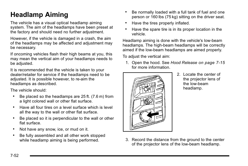 Headlamp aiming, Headlamp aiming -52 | Cadillac 2010 Escalade User Manual | Page 498 / 614