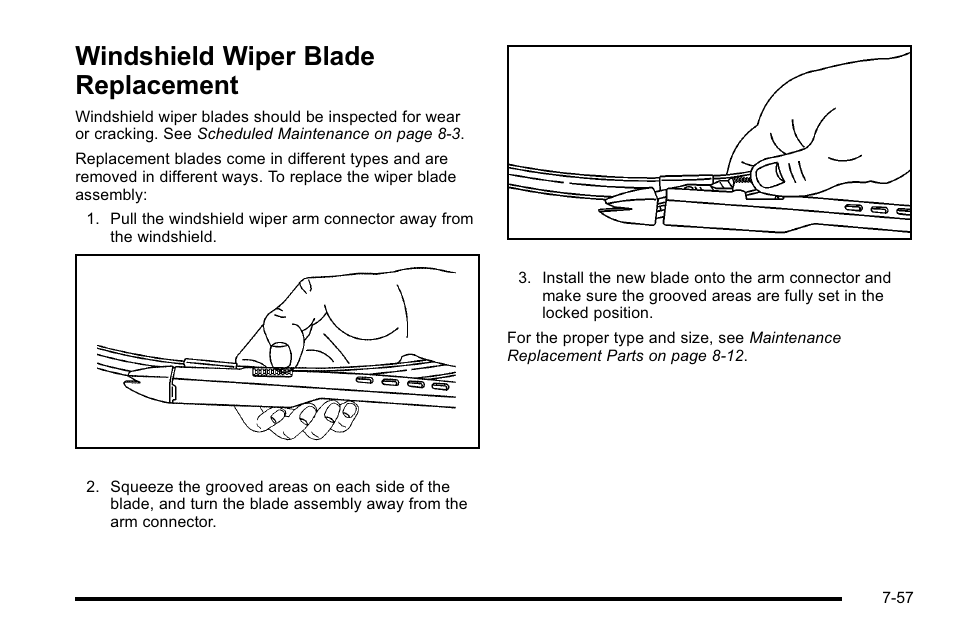 Windshield wiper blade replacement, Windshield wiper blade replacement -57, Appearance | Cadillac 2010 Escalade User Manual | Page 503 / 614