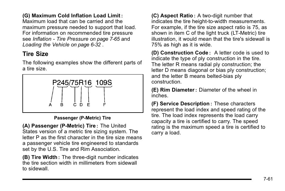 Tire size | Cadillac 2010 Escalade User Manual | Page 507 / 614