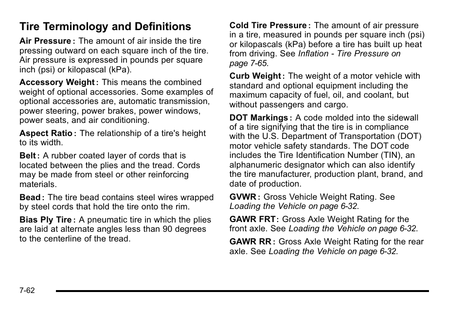 Tire terminology and definitions, Tire terminology and definitions -62 | Cadillac 2010 Escalade User Manual | Page 508 / 614