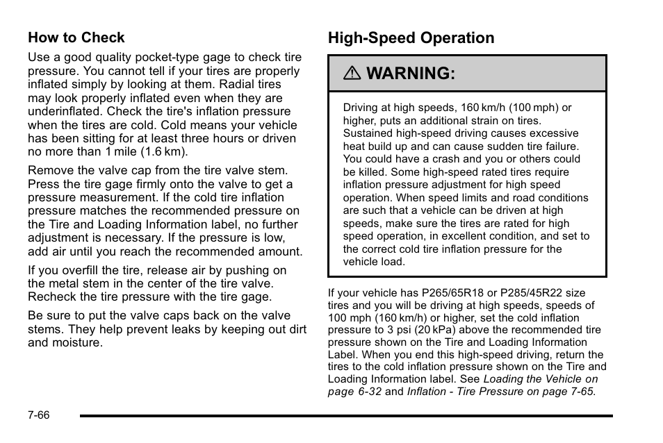 High-speed operation, High-speed operation -66, Warning | Cadillac 2010 Escalade User Manual | Page 512 / 614