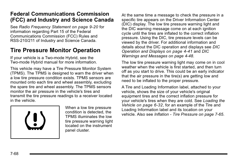 Tire pressure monitor operation, Tire pressure monitor operation -68 | Cadillac 2010 Escalade User Manual | Page 514 / 614