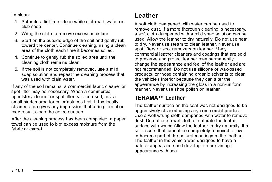 Leather, Leather -100 | Cadillac 2010 Escalade User Manual | Page 546 / 614