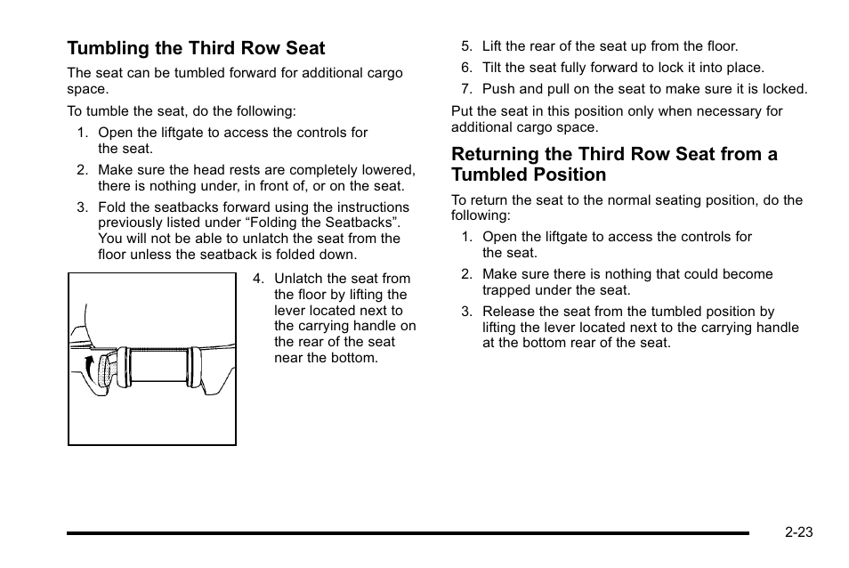 Tumbling the third row seat | Cadillac 2010 Escalade User Manual | Page 55 / 614