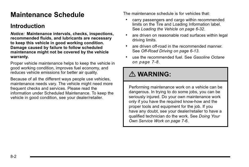 Maintenance schedule, Introduction, Maintenance schedule -2 | Introduction -2, Warning | Cadillac 2010 Escalade User Manual | Page 564 / 614