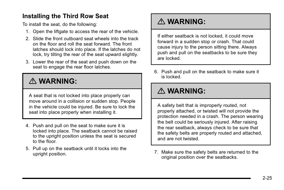 Warning | Cadillac 2010 Escalade User Manual | Page 57 / 614