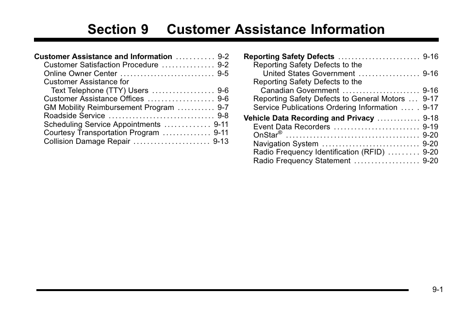 Customer assistance information, Information -1 | Cadillac 2010 Escalade User Manual | Page 579 / 614