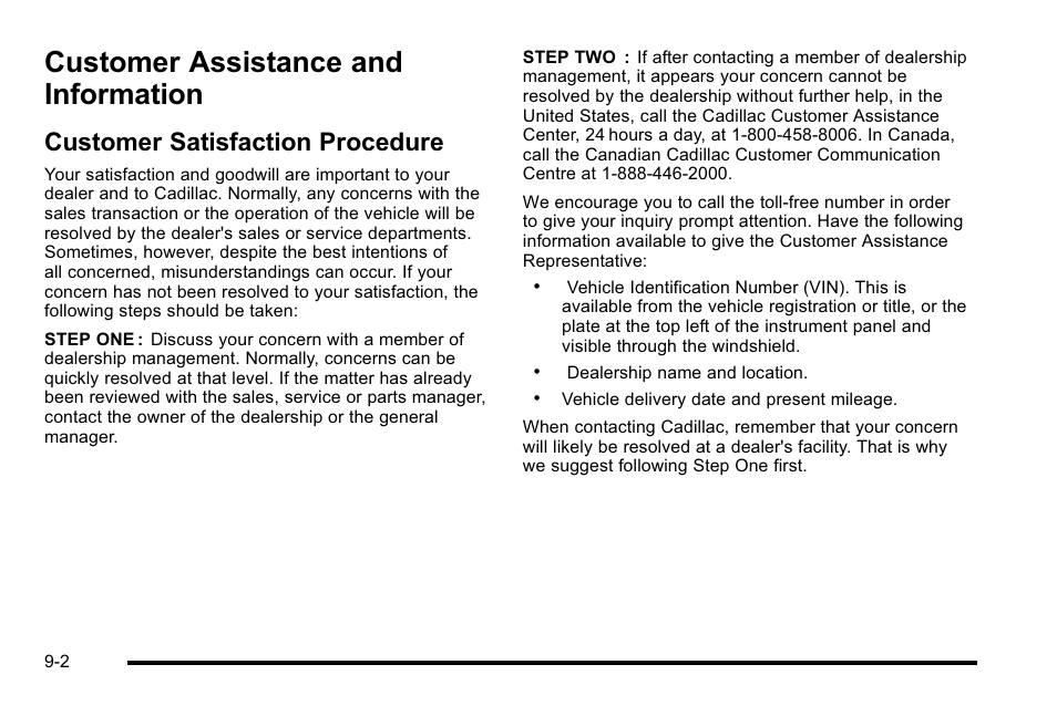 Customer assistance and information, Customer satisfaction procedure, Customer assistance and information -2 | Customer satisfaction procedure -2 | Cadillac 2010 Escalade User Manual | Page 580 / 614