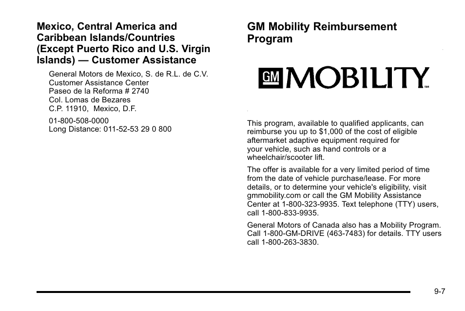 Gm mobility reimbursement program, Gm mobility reimbursement program -7 | Cadillac 2010 Escalade User Manual | Page 585 / 614