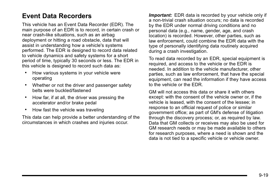 Event data recorders, Event data recorders -19 | Cadillac 2010 Escalade User Manual | Page 597 / 614