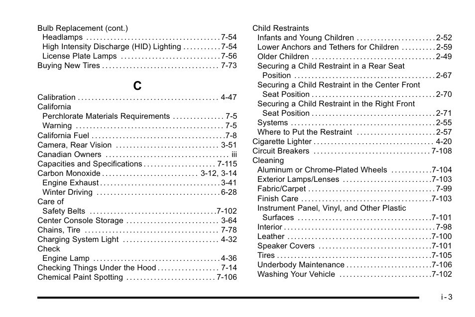 Index_c | Cadillac 2010 Escalade User Manual | Page 601 / 614