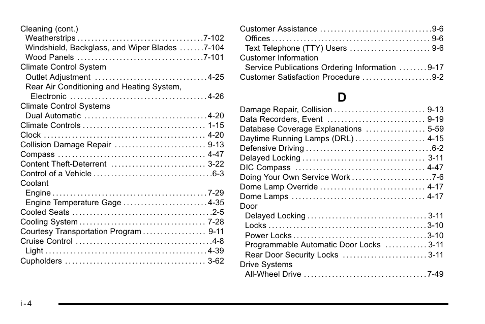 Index_d | Cadillac 2010 Escalade User Manual | Page 602 / 614