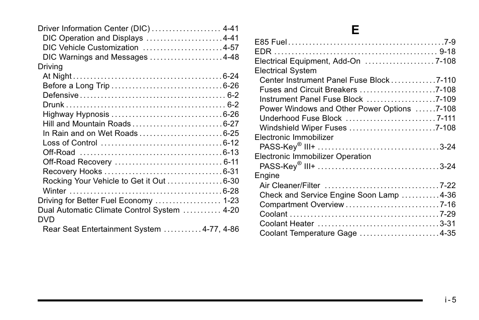 Index_e | Cadillac 2010 Escalade User Manual | Page 603 / 614