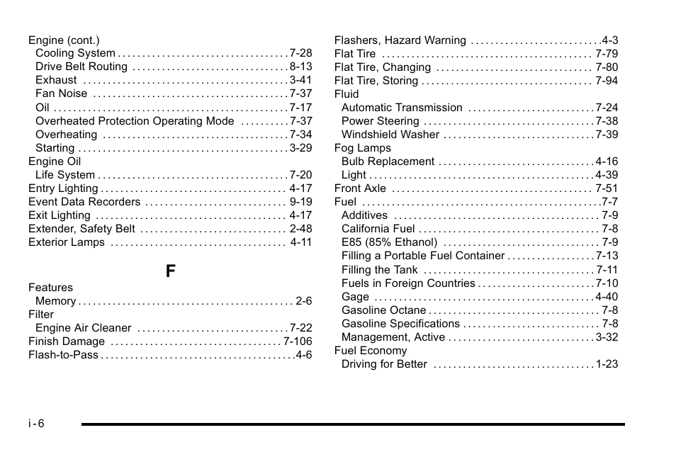 Index_f | Cadillac 2010 Escalade User Manual | Page 604 / 614