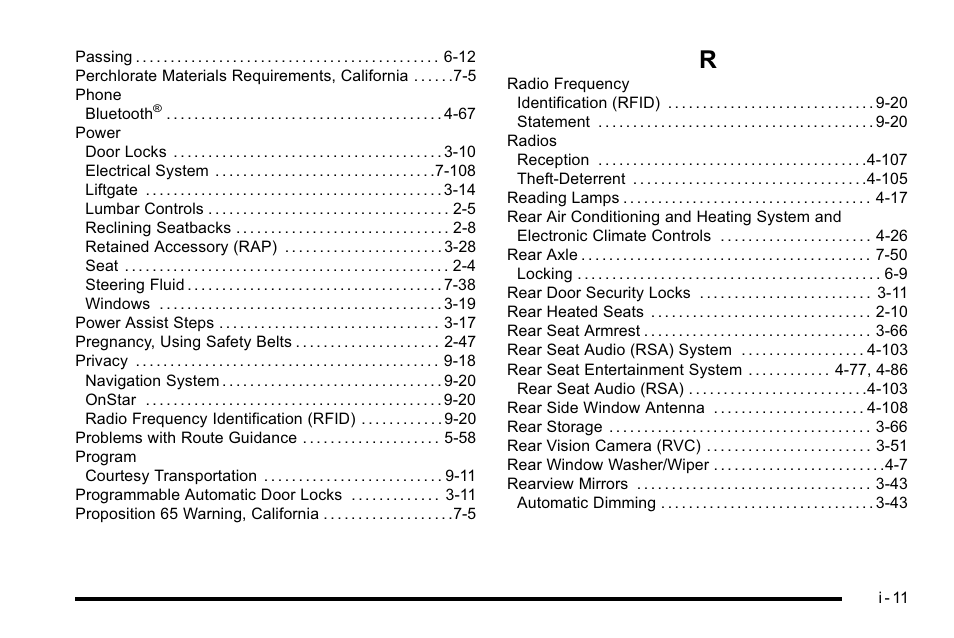 Index_r | Cadillac 2010 Escalade User Manual | Page 609 / 614