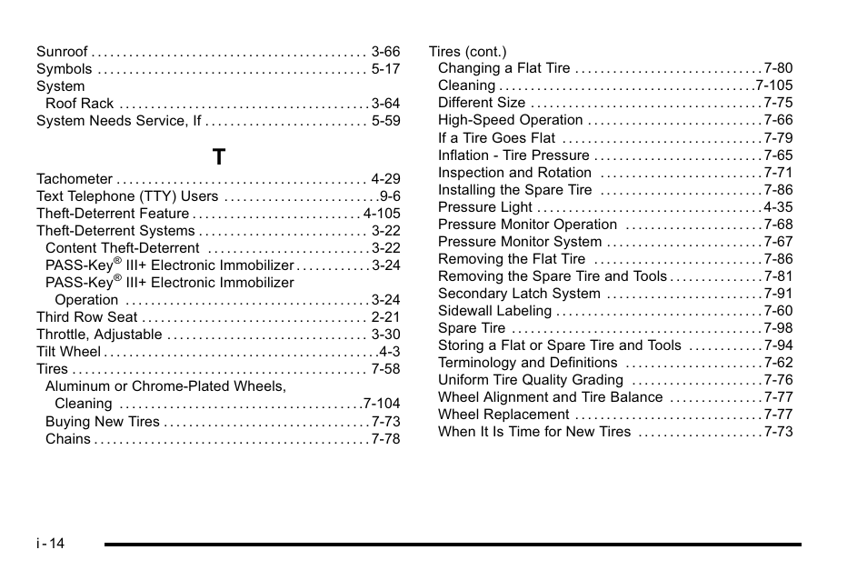 Index_t | Cadillac 2010 Escalade User Manual | Page 612 / 614